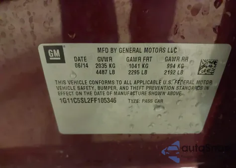 2015 Chevrolet Malibu 1Lt from USA, damaged, VIN 1G11C5SL2FF105346